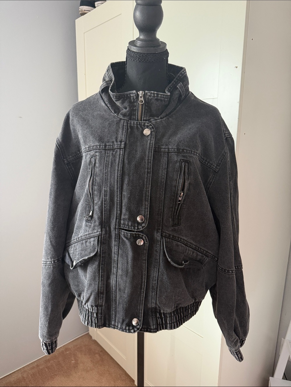 Fashion Nova Washed Black Denim Utility Jacket